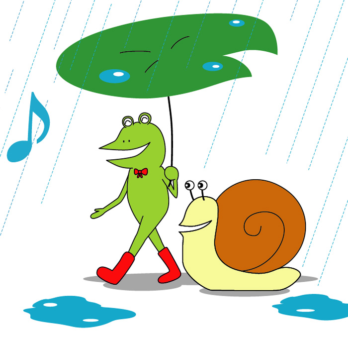 梅雨　6月 カエルとカタツムリのイラスト
