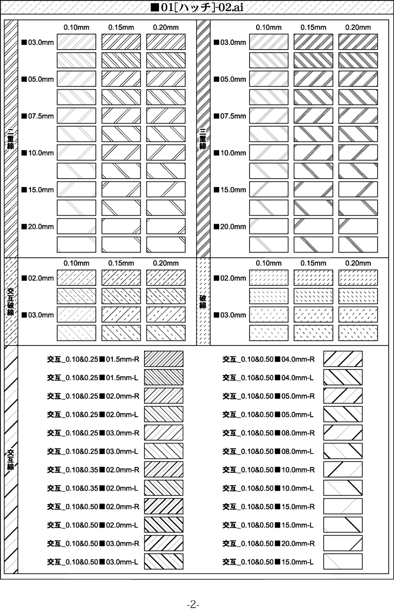 Illustrator パターンスウォッチ素材集 ハッチング ドット 製図 特許図面 断面図 地質図 印刷用 イラレ屋