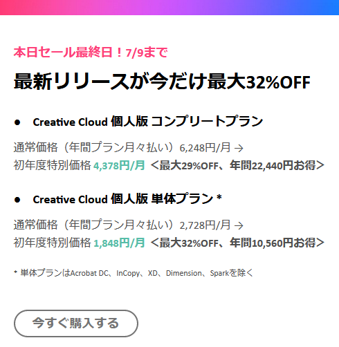 AdobeCC安く購入（公式メールでのお知らせ）